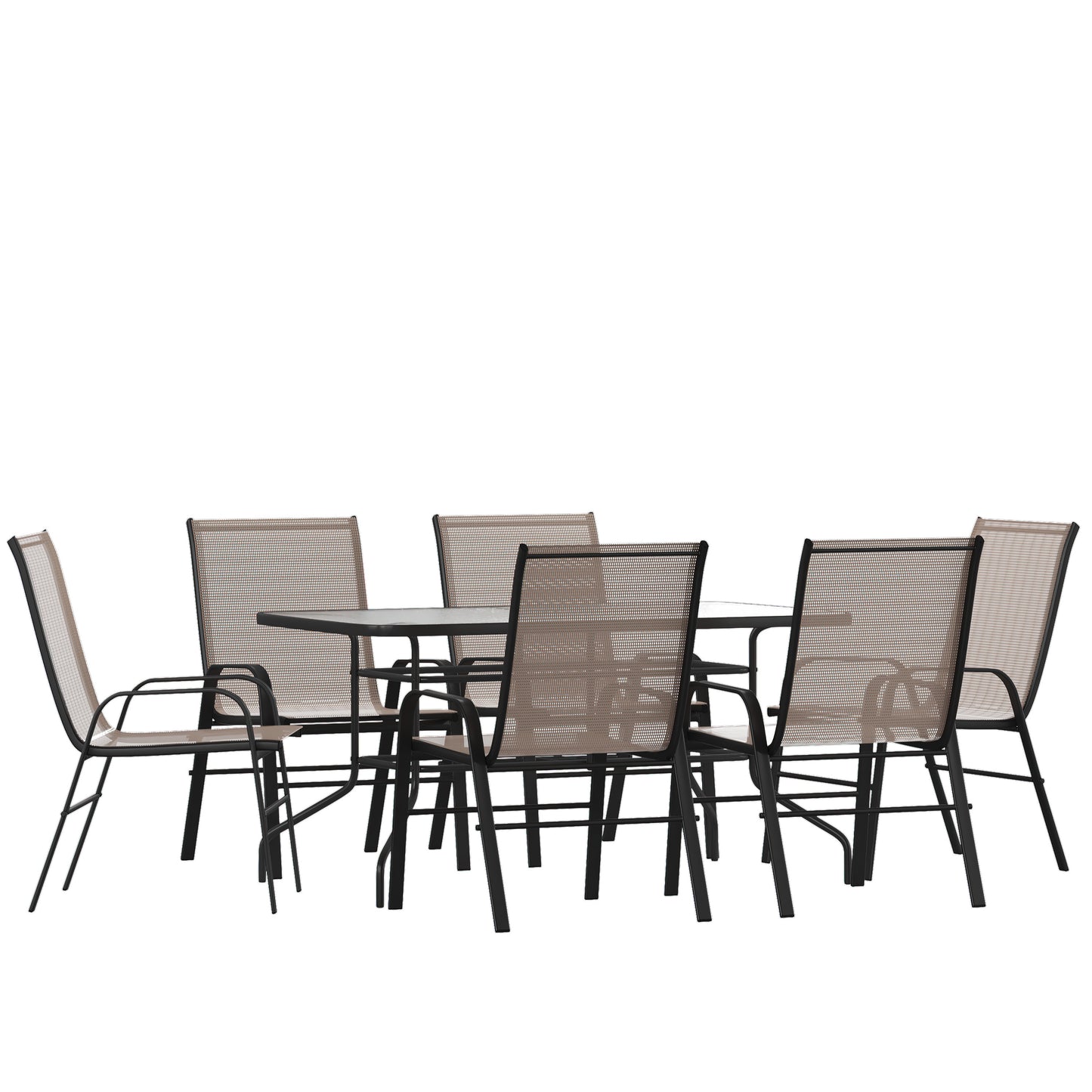 31.5x55 Brown Patio Table Set TLH-089REC-303CBN6-GG