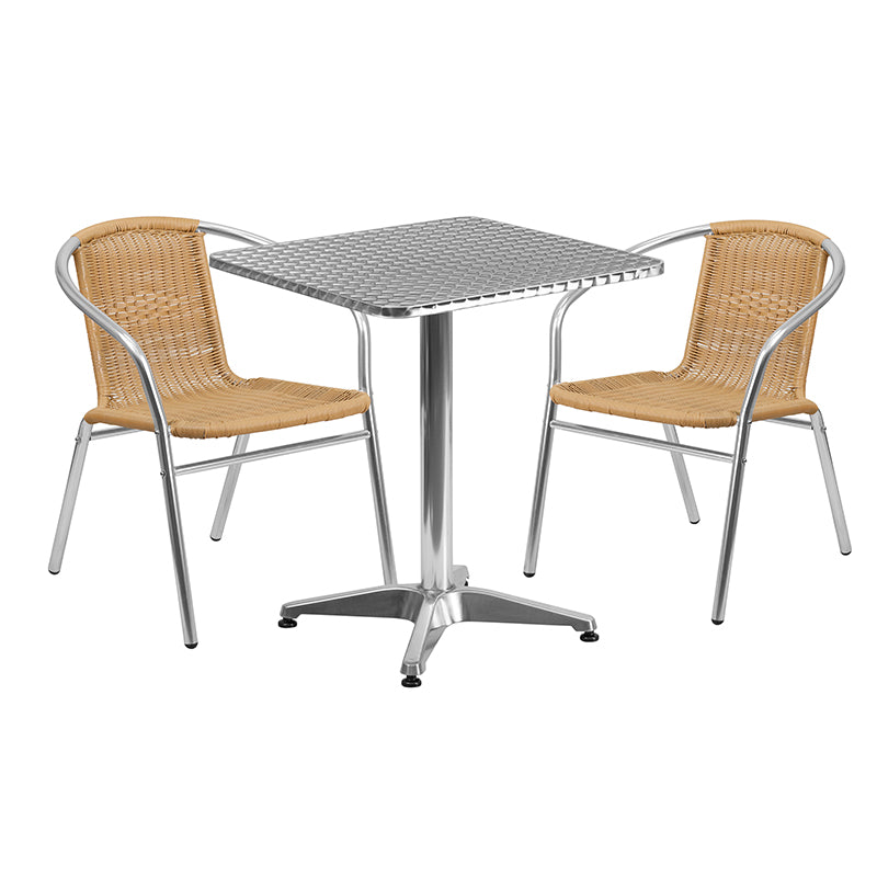 23.5SQ Aluminum Table/2 Chairs TLH-ALUM-24SQ-020BGECHR2-GG