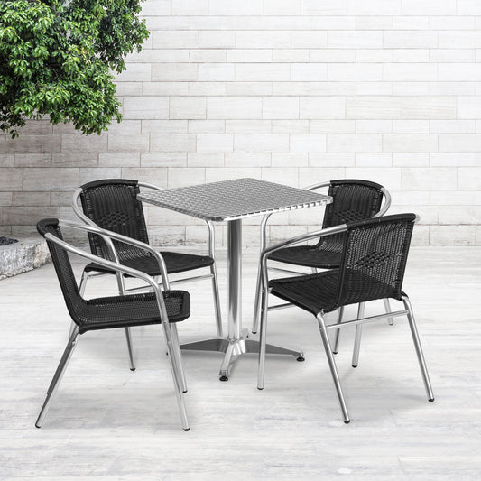 23.5SQ Aluminum Table/4 Chairs TLH-ALUM-24SQ-020BKCHR4-GG