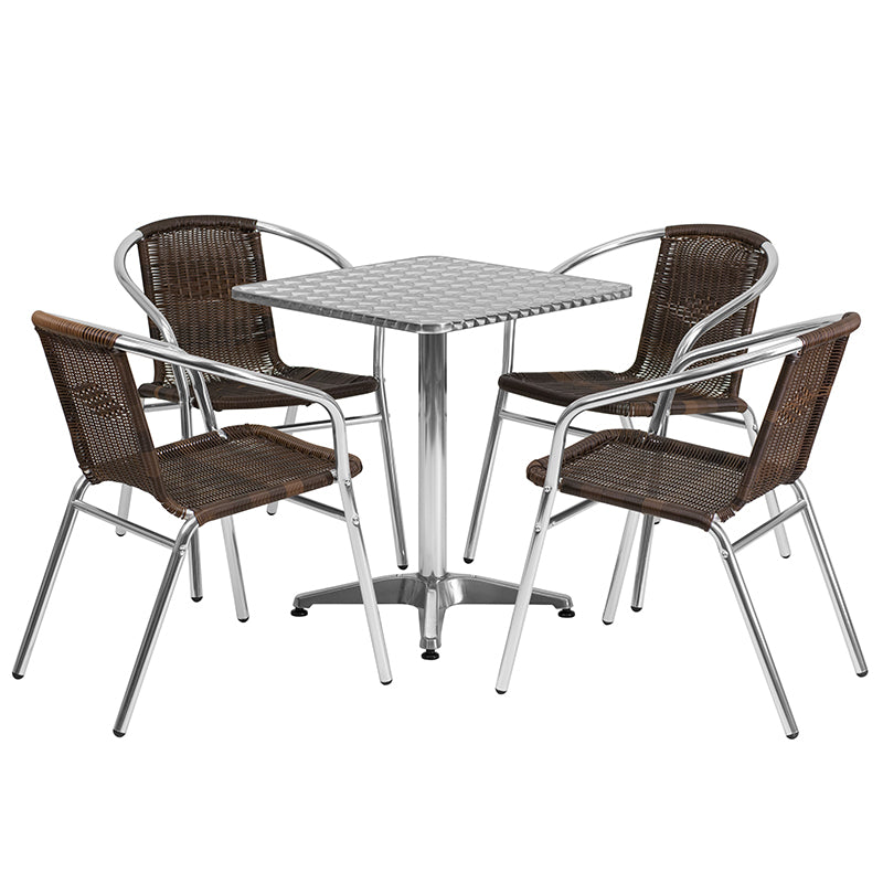 23.5SQ Aluminum Table Set TLH-ALUM-24SQ-020CHR4-GG