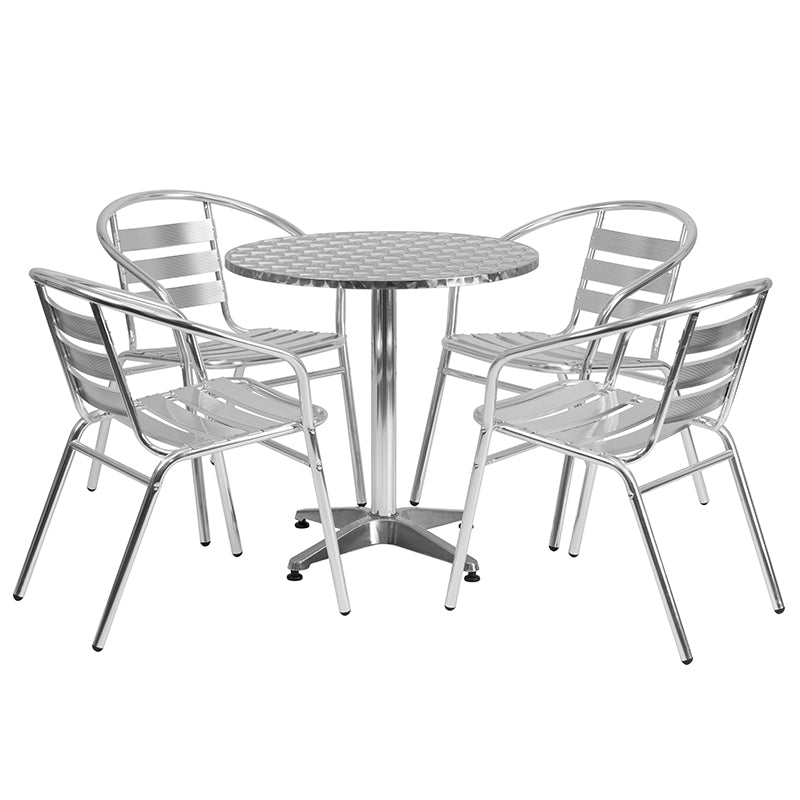 27.5RD Aluminum Table Set TLH-ALUM-28RD-017BCHR4-GG