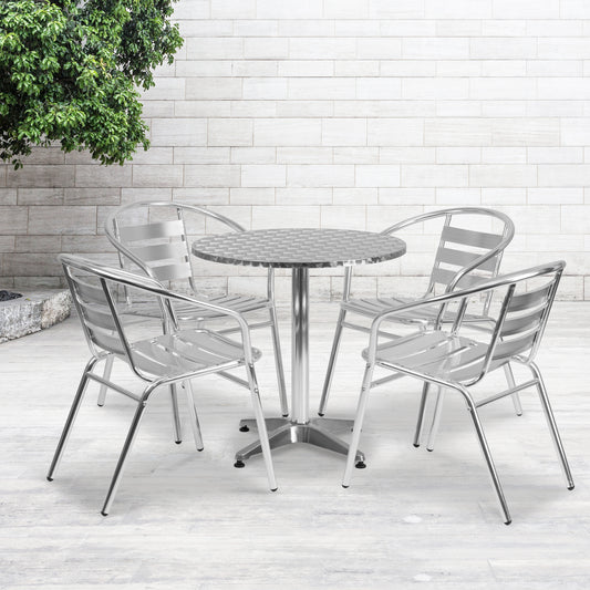 27.5RD Aluminum Table Set TLH-ALUM-28RD-017BCHR4-GG