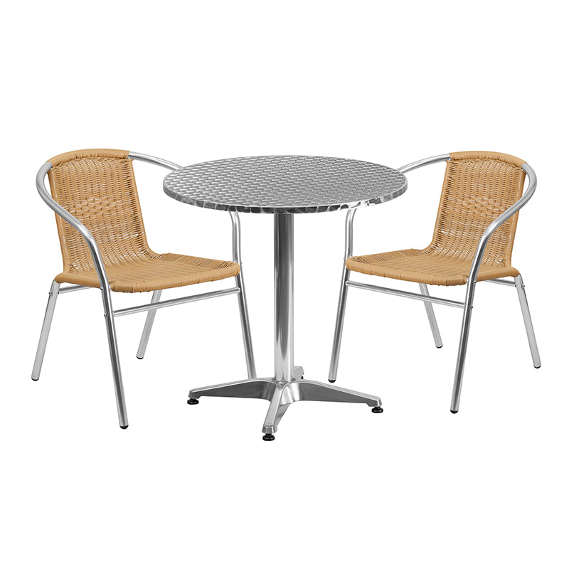 27.5RD Aluminum Table/2 Chairs TLH-ALUM-28RD-020BGECHR2-GG