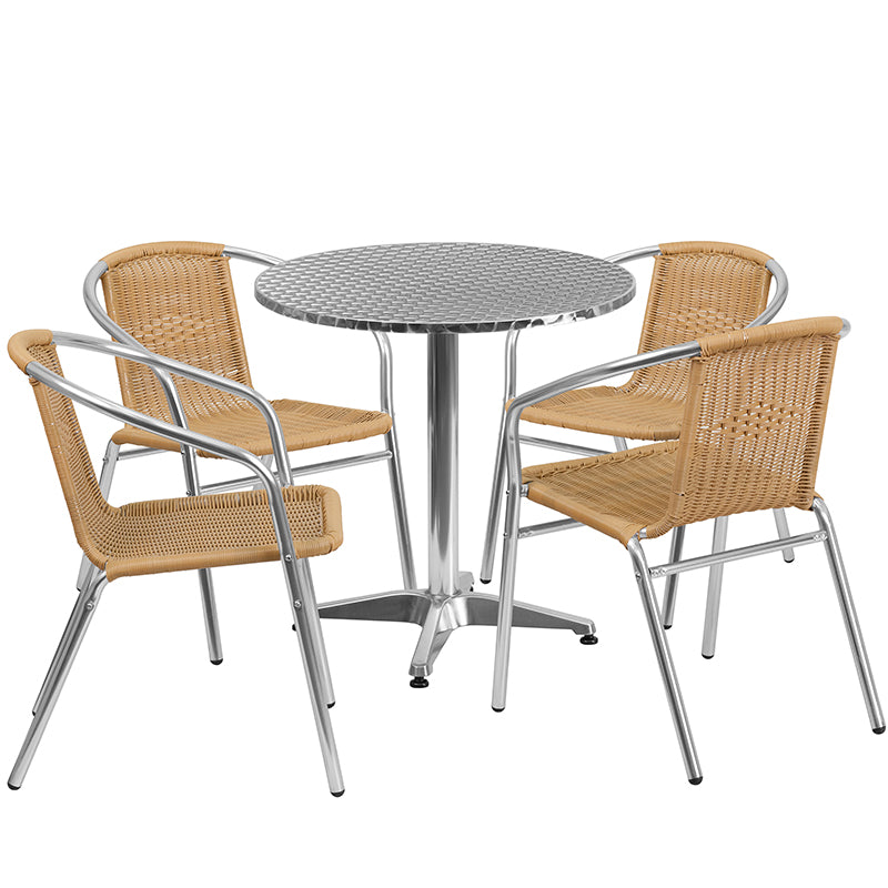 27.5RD Aluminum Table/4 Chairs TLH-ALUM-28RD-020BGECHR4-GG