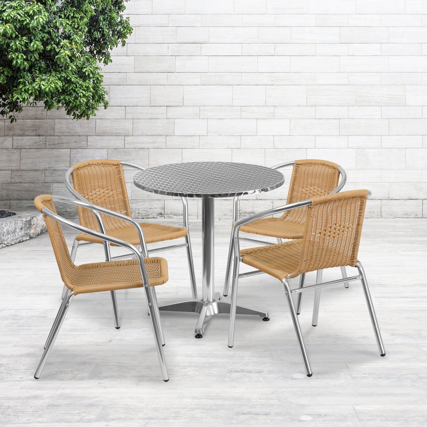 27.5RD Aluminum Table/4 Chairs TLH-ALUM-28RD-020BGECHR4-GG