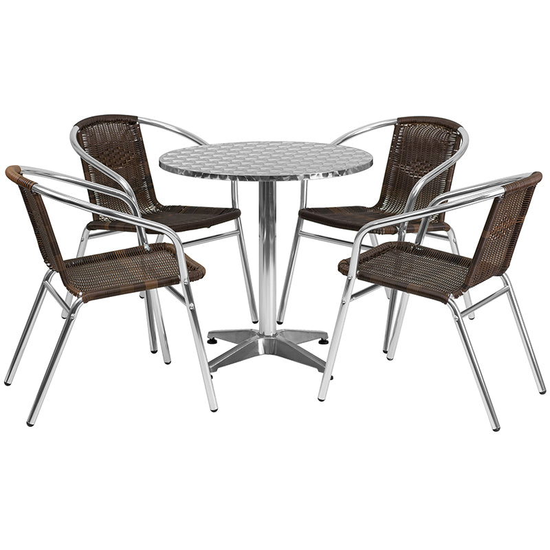 27.5RD Aluminum Table Set TLH-ALUM-28RD-020CHR4-GG