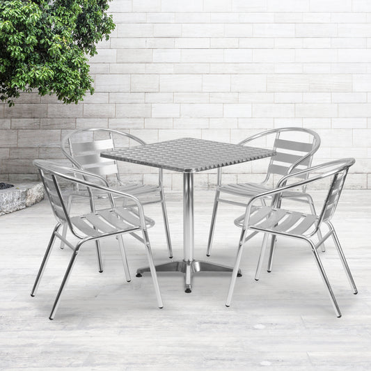 27.5SQ Aluminum Table Set TLH-ALUM-28SQ-017BCHR4-GG