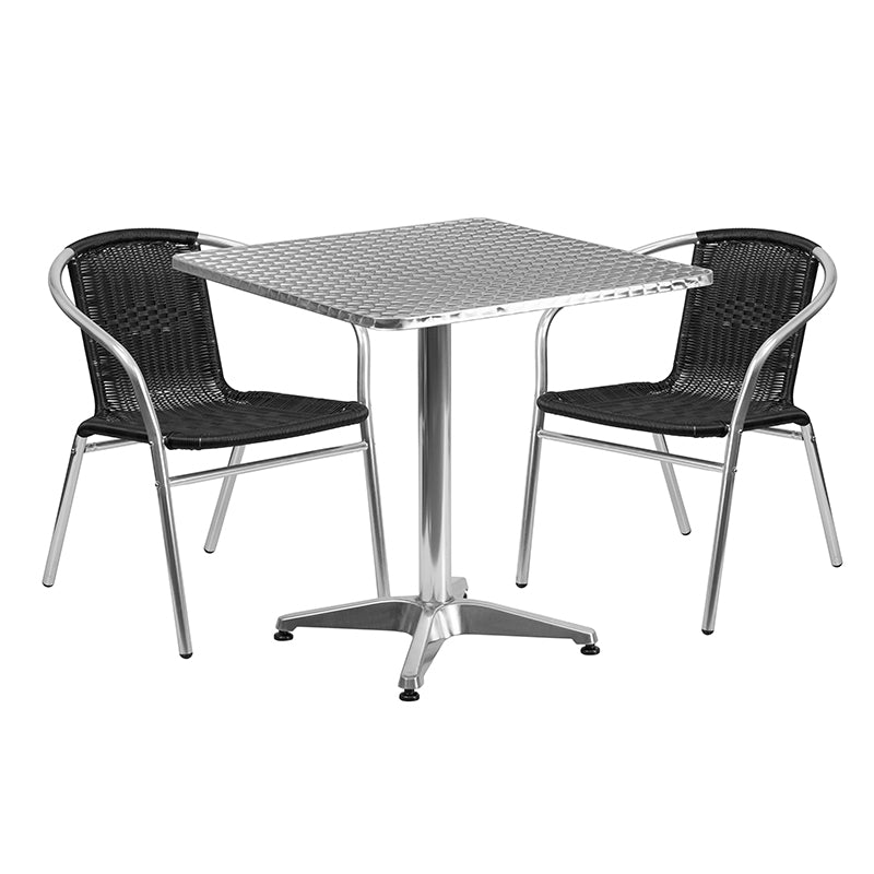 27.5SQ Aluminum Table/2 Chairs TLH-ALUM-28SQ-020BKCHR2-GG