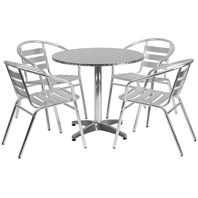 31.5RD Aluminum Table Set TLH-ALUM-32RD-017BCHR4-GG