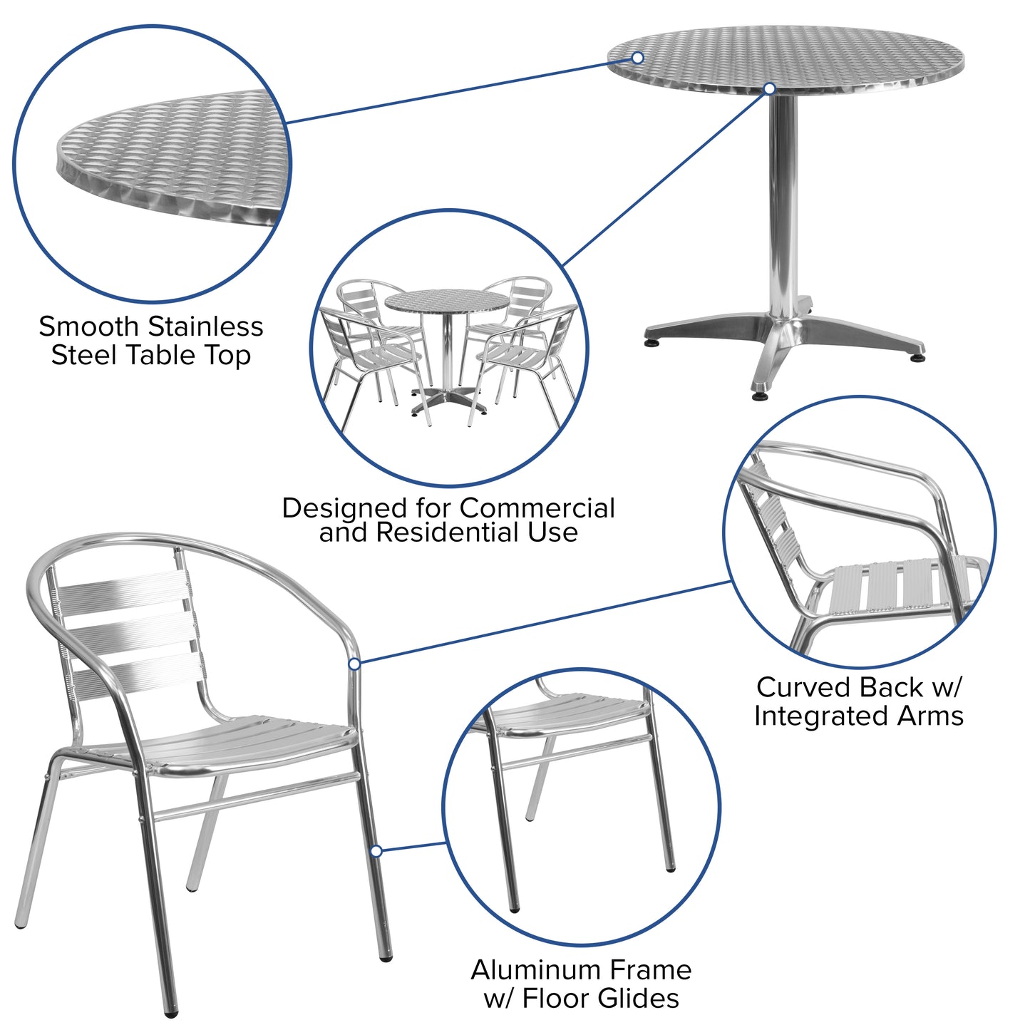 31.5RD Aluminum Table Set TLH-ALUM-32RD-017BCHR4-GG