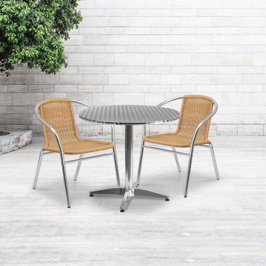 31.5RD Aluminum Table/2 Chairs TLH-ALUM-32RD-020BGECHR2-GG