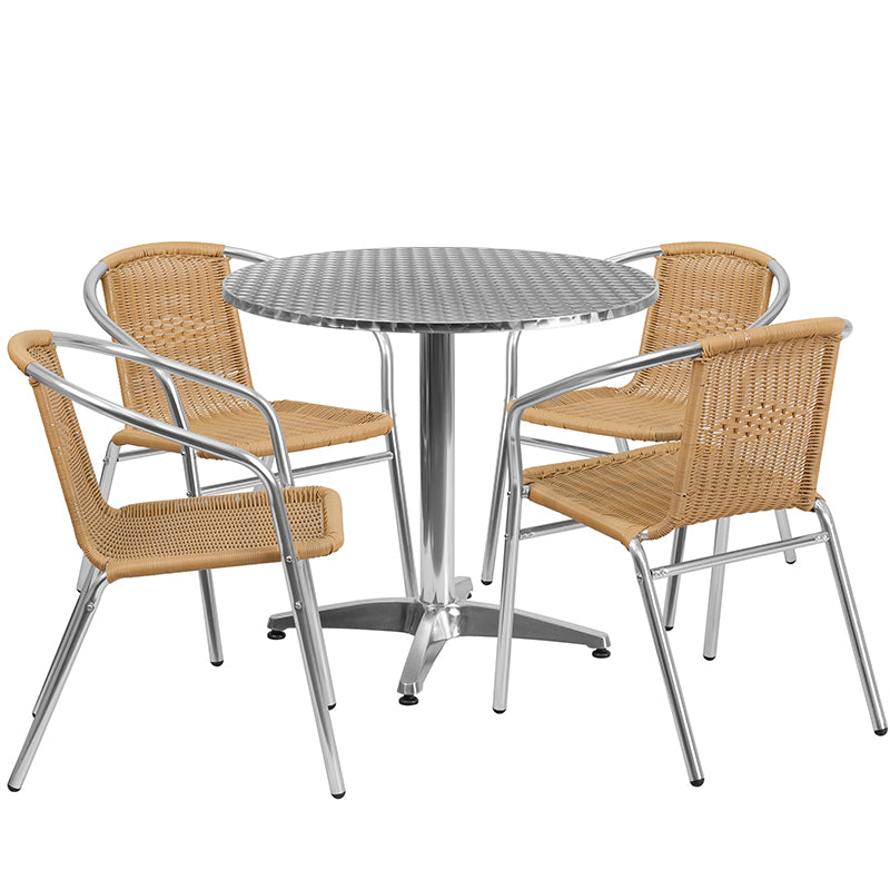 31.5RD Aluminum Table/4 Chairs TLH-ALUM-32RD-020BGECHR4-GG