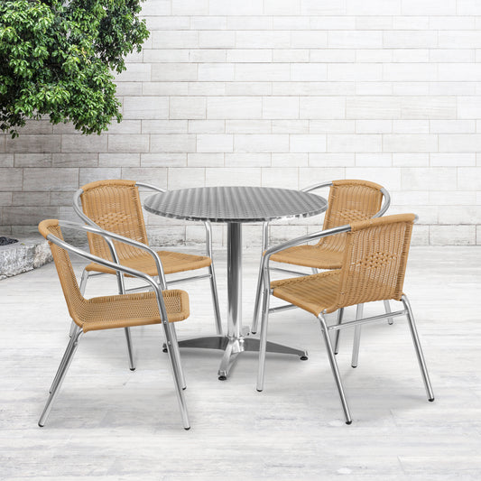 31.5RD Aluminum Table/4 Chairs TLH-ALUM-32RD-020BGECHR4-GG