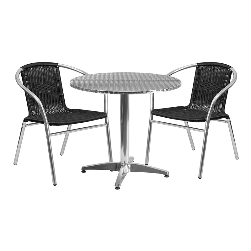 31.5RD Aluminum Table/2 Chairs TLH-ALUM-32RD-020BKCHR2-GG