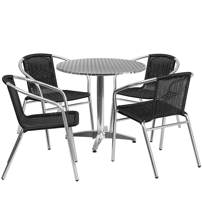 31.5RD Aluminum Table/4 Chairs TLH-ALUM-32RD-020BKCHR4-GG