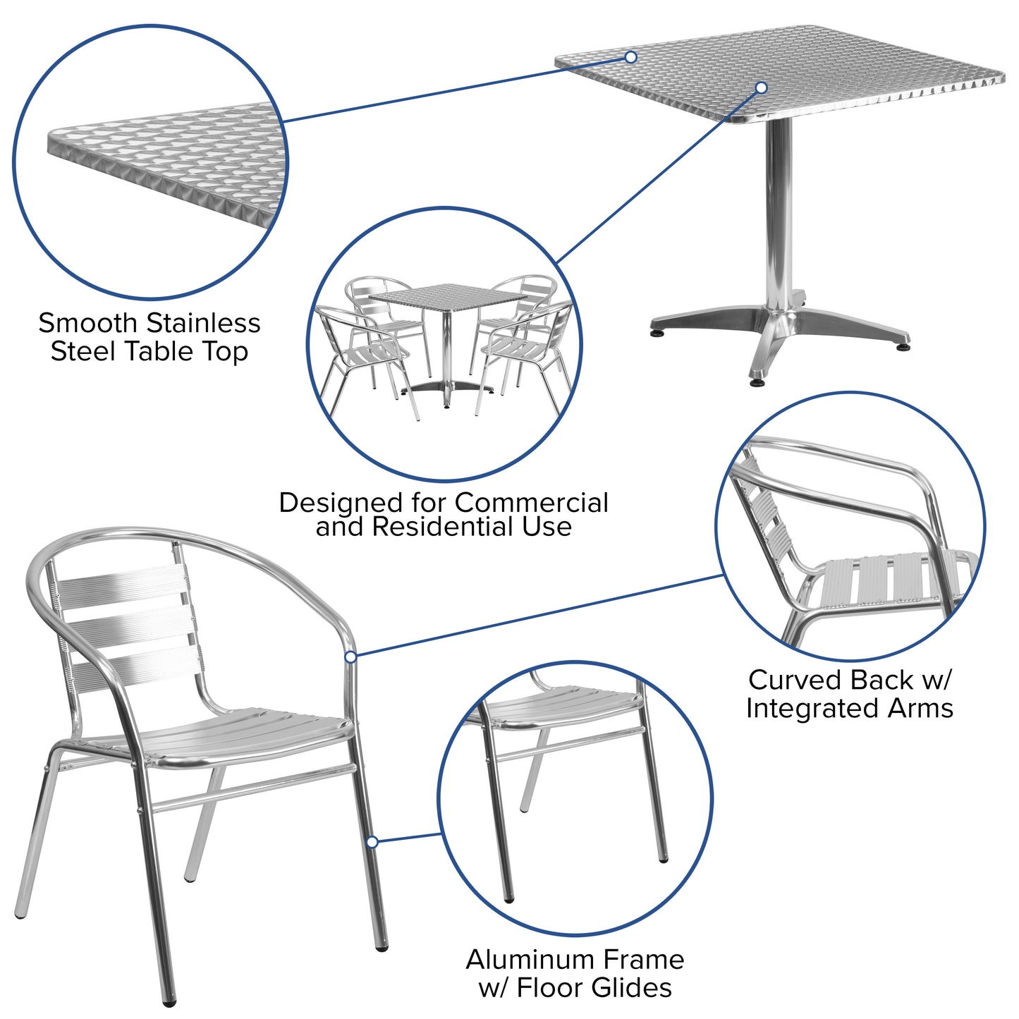 31.5SQ Aluminum Table Set TLH-ALUM-32SQ-017BCHR4-GG