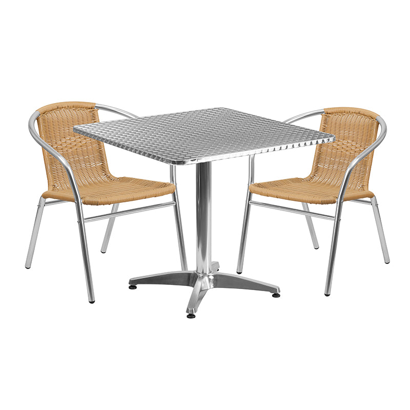 31.5SQ Aluminum Table/2 Chairs TLH-ALUM-32SQ-020BGECHR2-GG