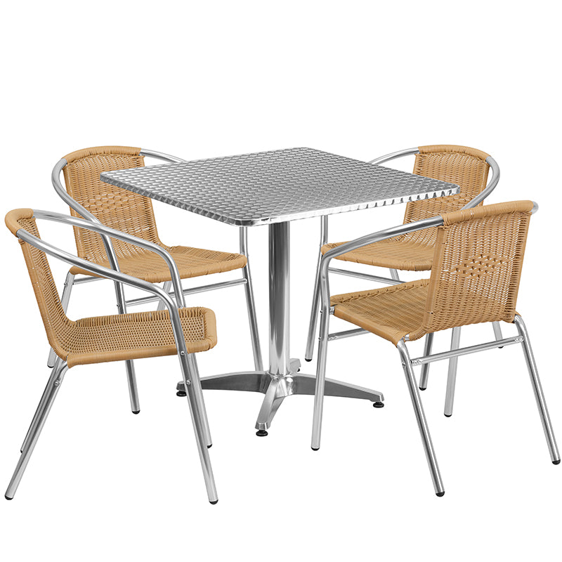 31.5SQ Aluminum Table/4 Chairs TLH-ALUM-32SQ-020BGECHR4-GG