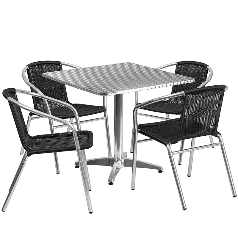 31.5SQ Aluminum Table/4 Chairs TLH-ALUM-32SQ-020BKCHR4-GG