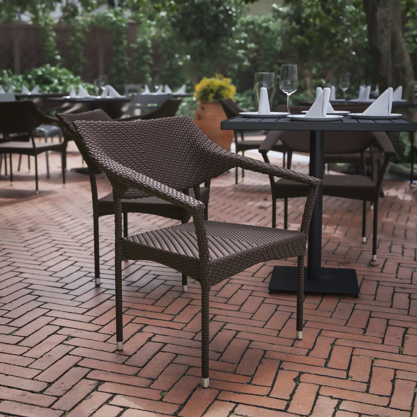 Modern Stackable Patio Dining Chair with Arms