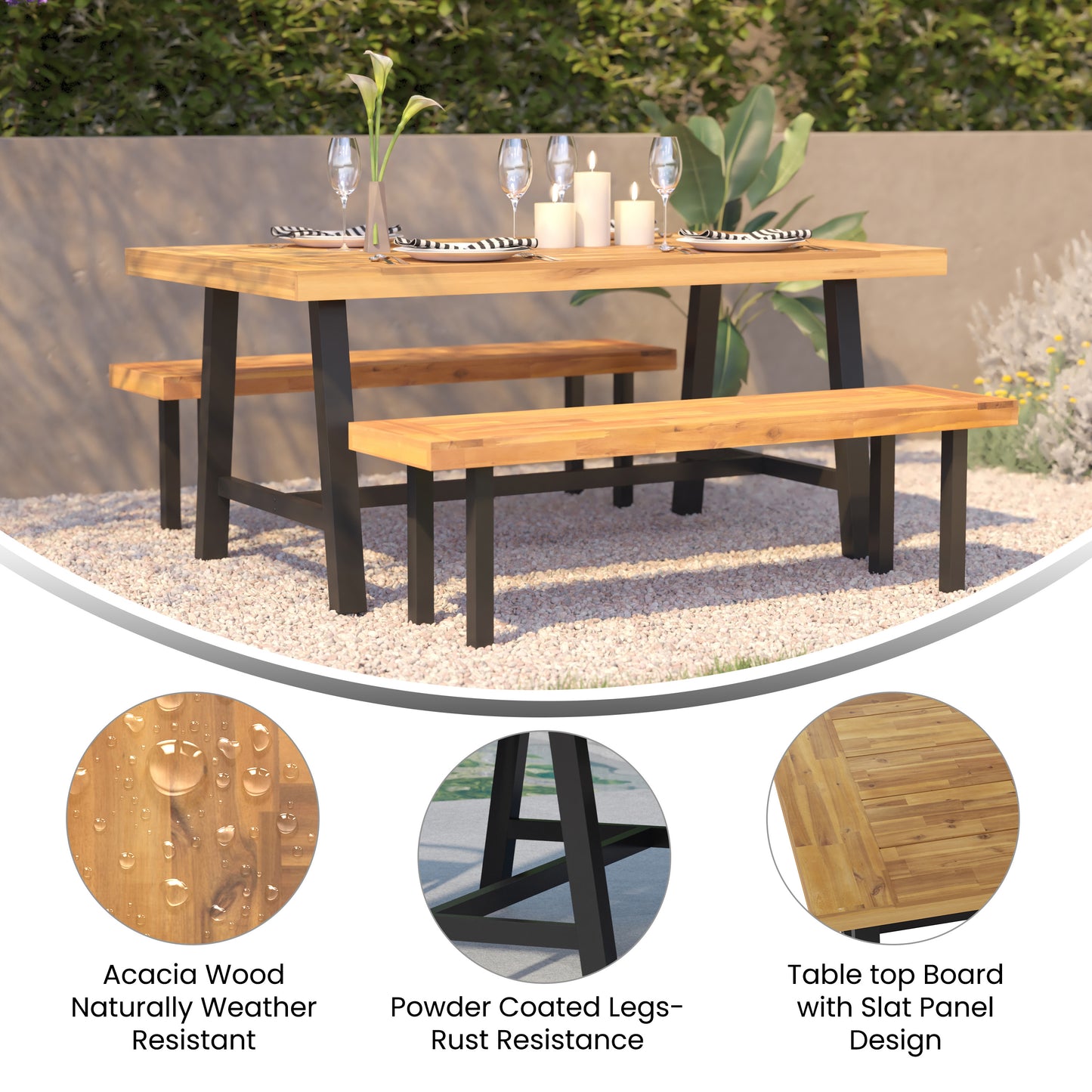 NAT/BK Acacia Wood Patio Table TT-TT01122-1A-NAT-GG