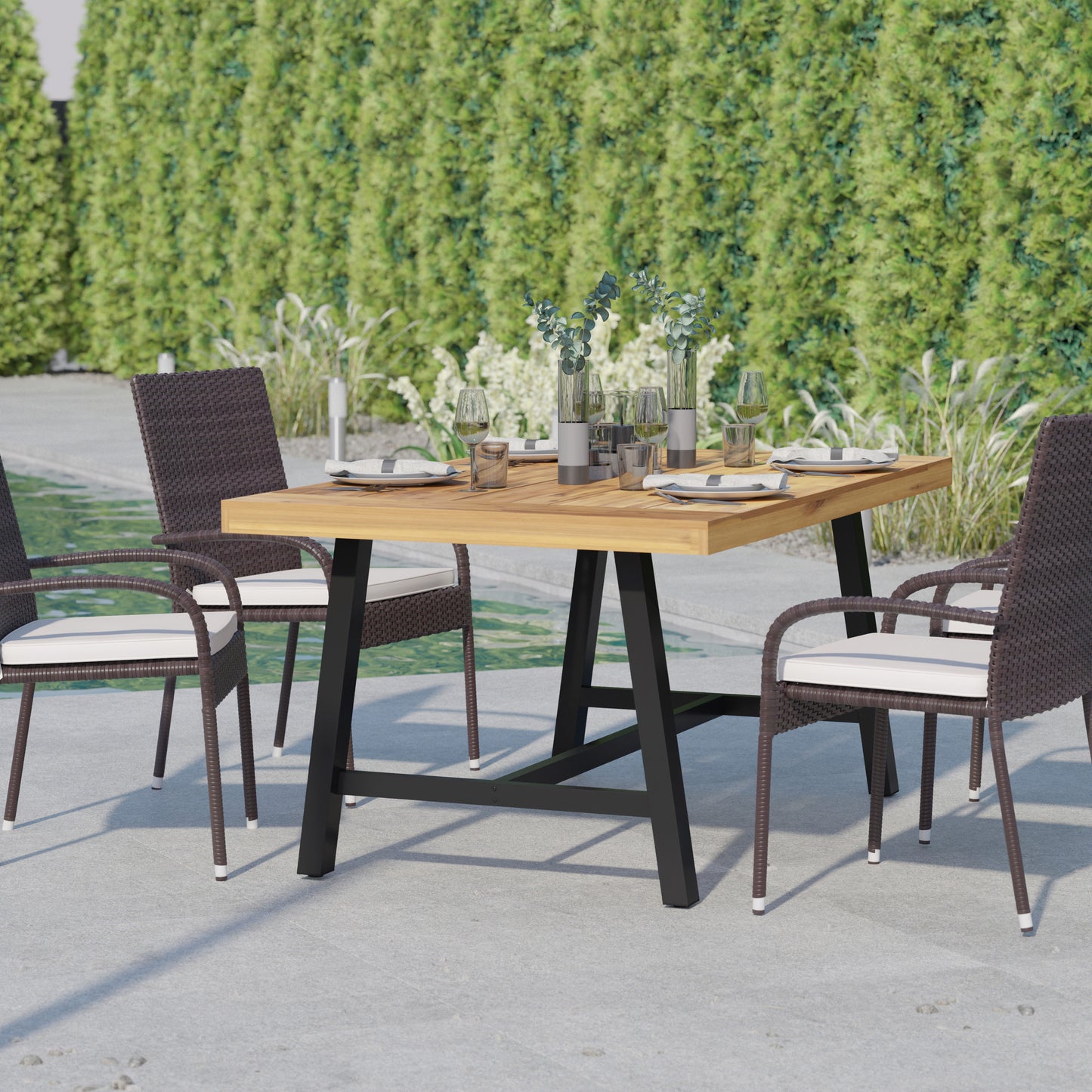 NAT/BK Acacia Wood Patio Table TT-TT01122-1A-NAT-GG