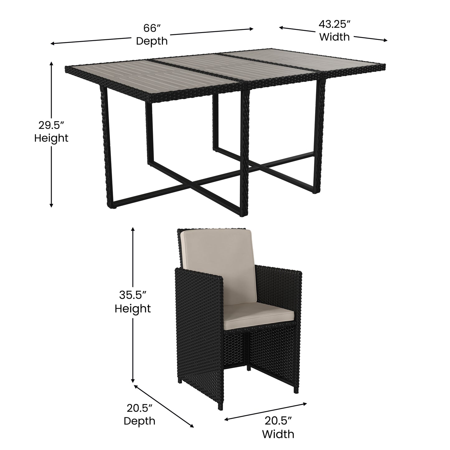 7 PC Gray/Black Patio Set TW-3WBE00-GY-GG