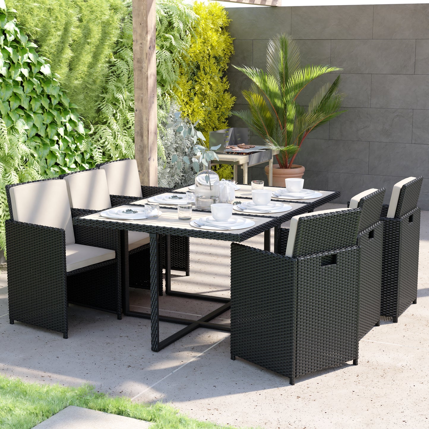 7 PC Gray/Black Patio Set TW-3WBE00-GY-GG