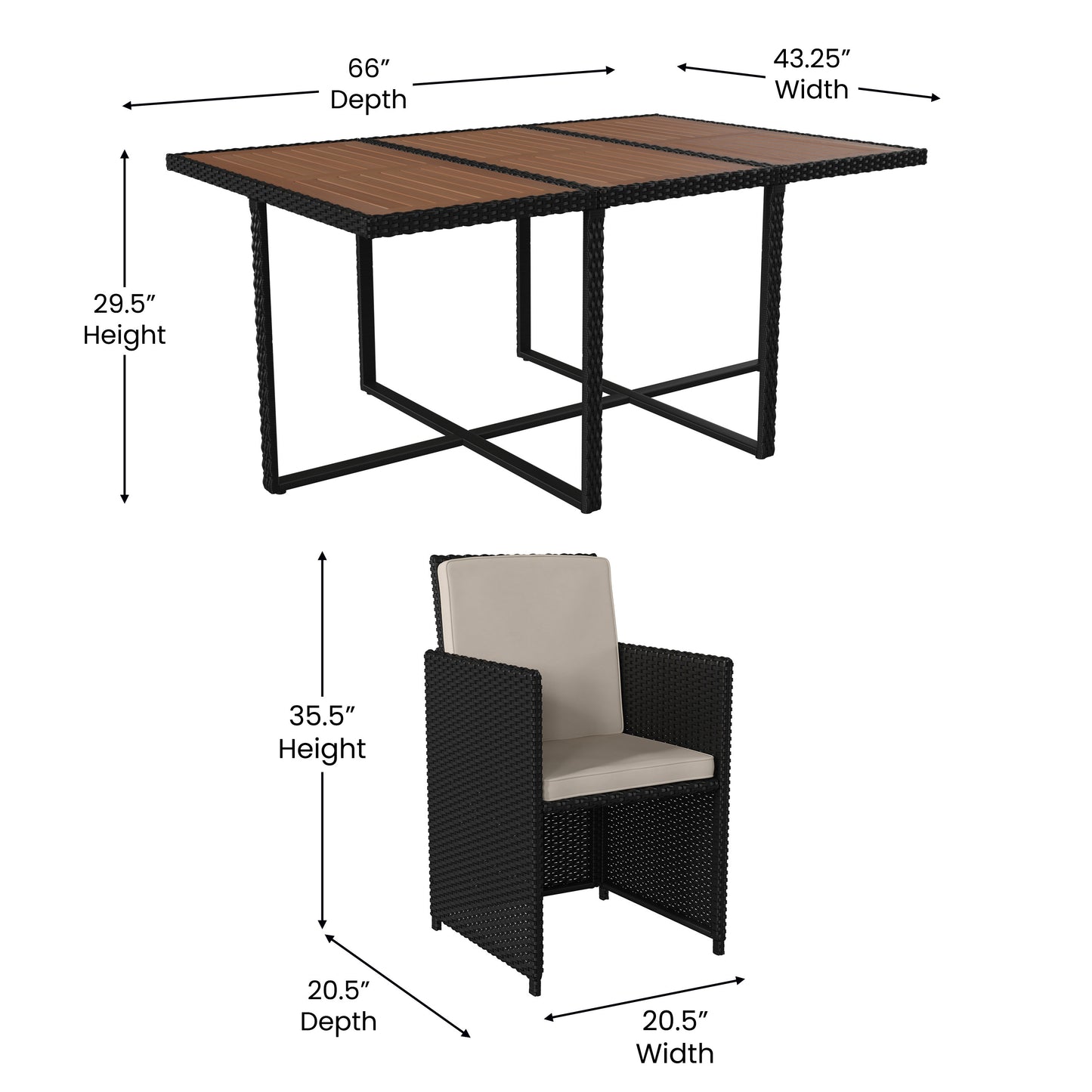 7 PC Natural/Black Patio Set TW-3WBE00-NAT-GG