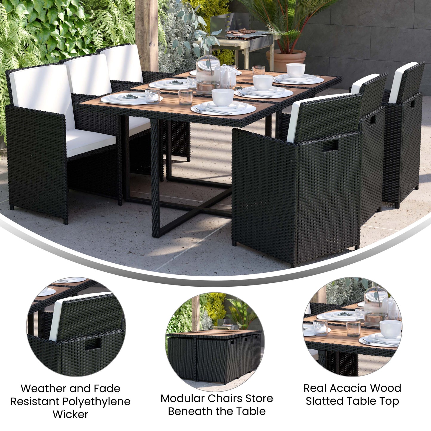 7 PC Natural/Black Patio Set TW-3WBE00-NAT-GG