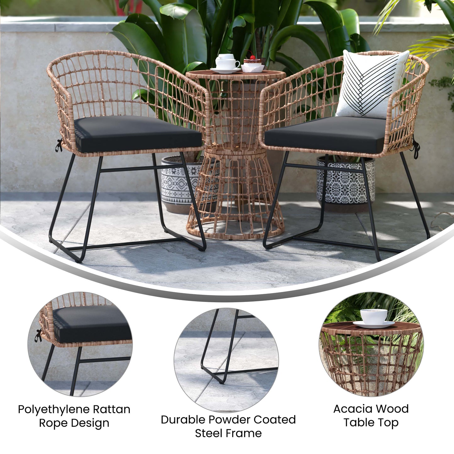 3PC Natural Rattan Bistro Set TW-VN01516-NAT-GG