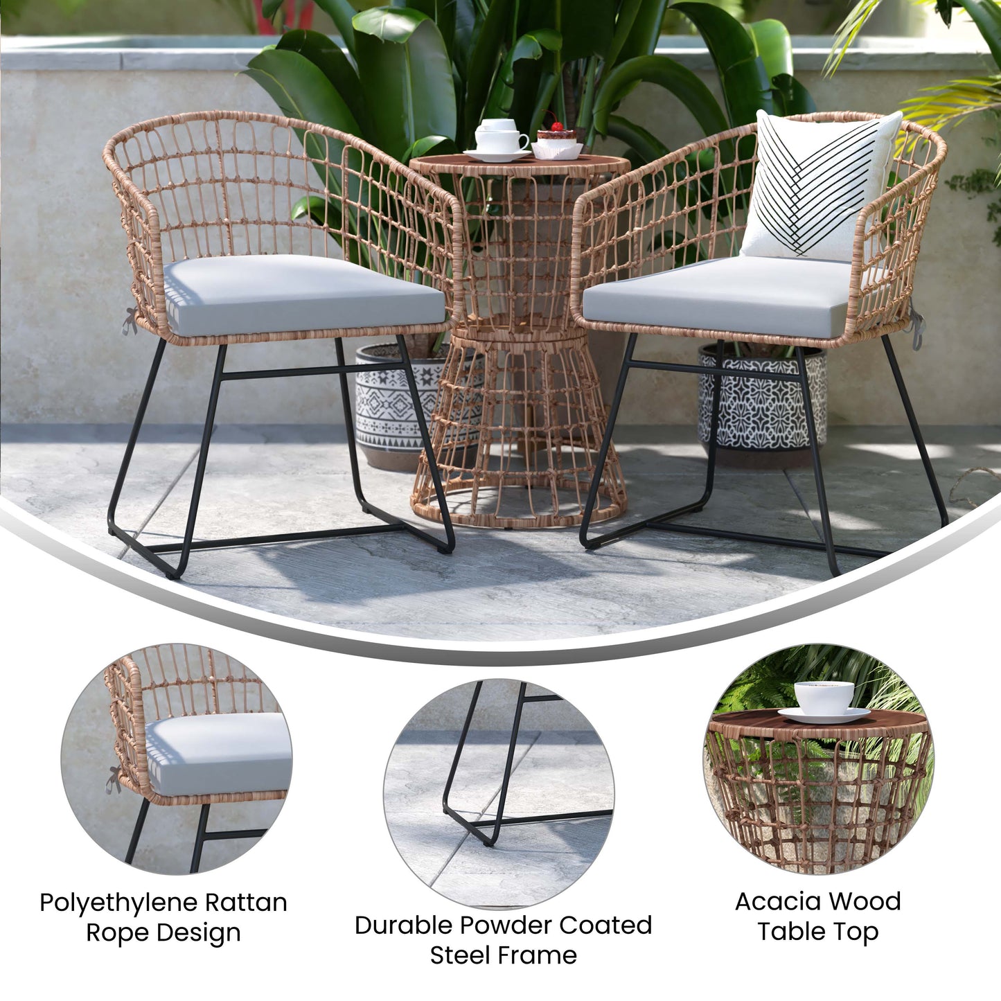 3PC Natural Rattan Bistro Set TW-VN01516-NAT-LGY-GG