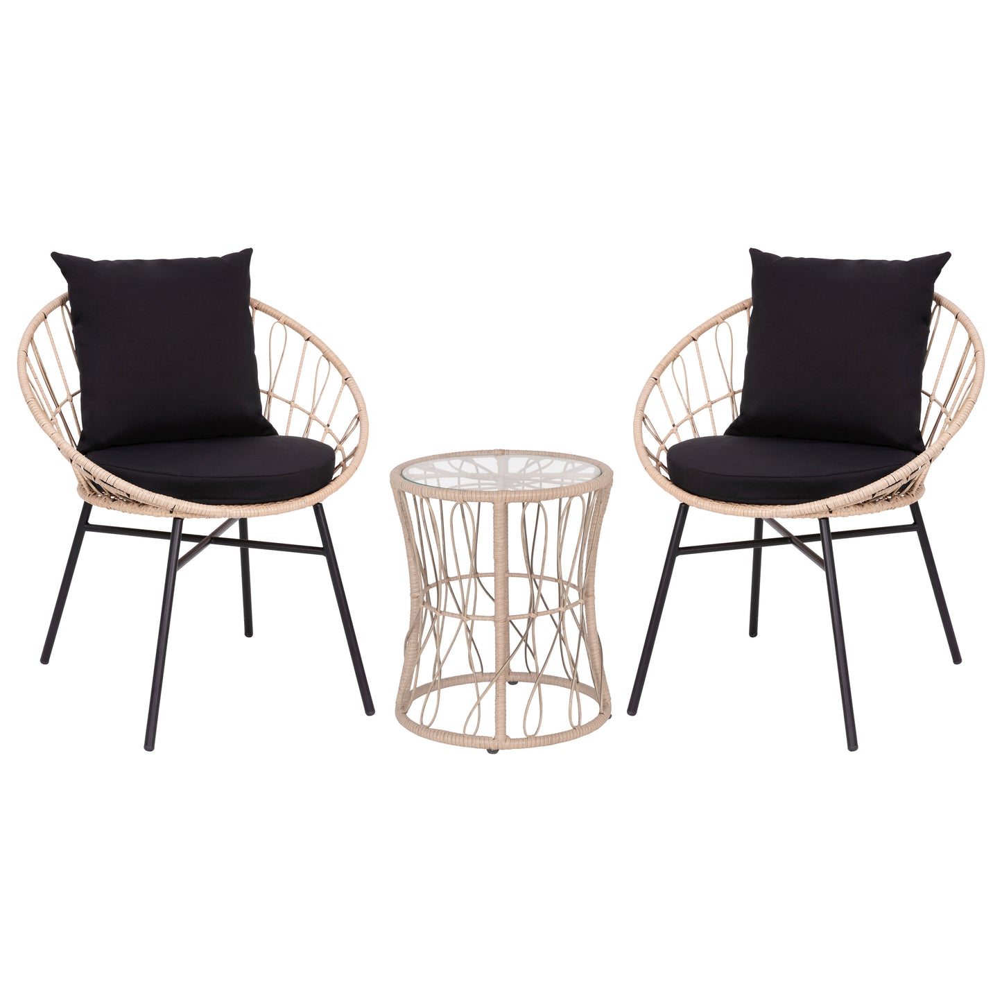 3 PC Tan/Black Rattan Set TW-VN017-18-TAN-BK-GG