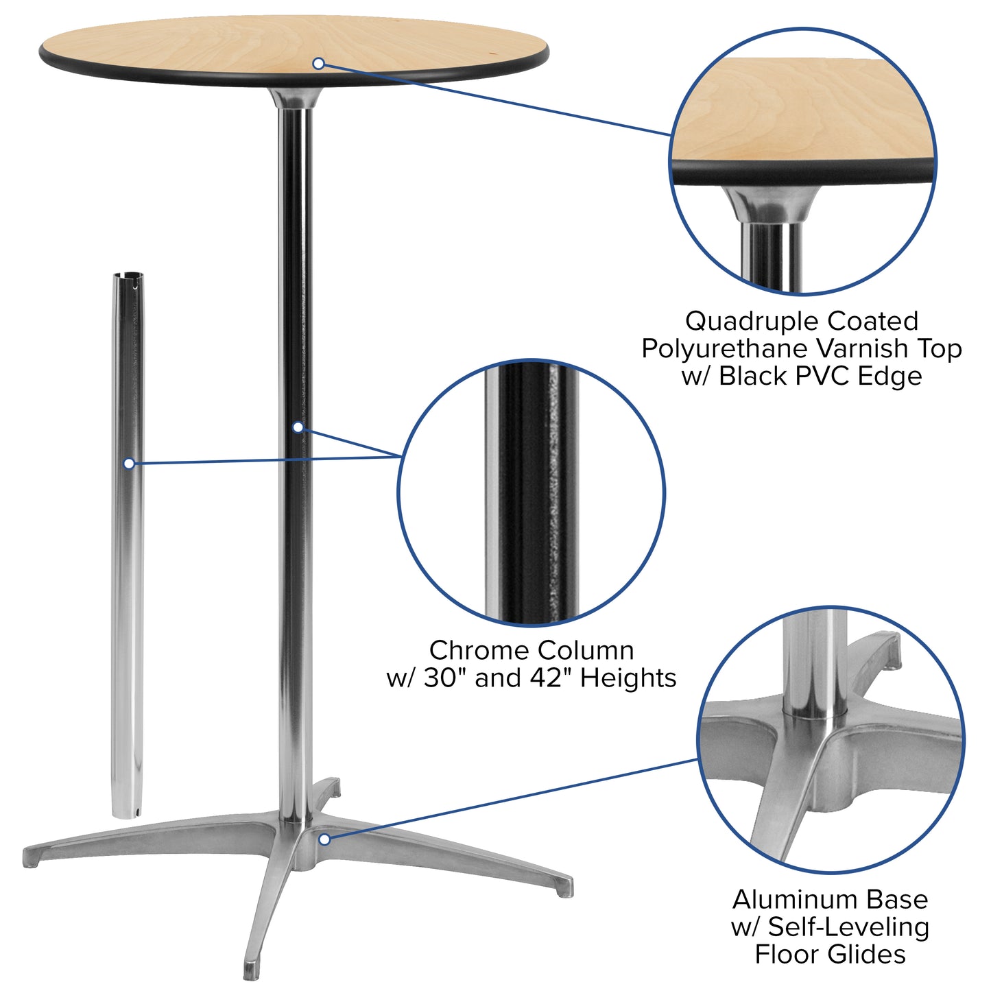 Adjustable Height Cocktail Table with 2 Columns (30" and 42")