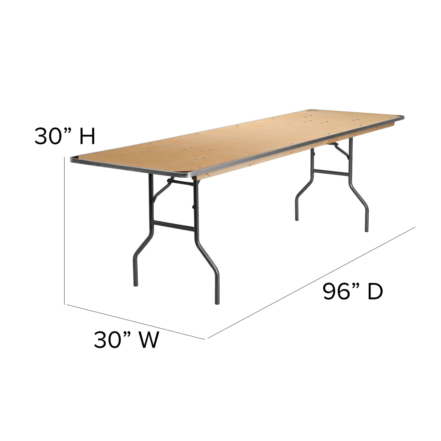 30x96 Wood Fold Table-Met Edge XA-3096-BIRCH-M-GG