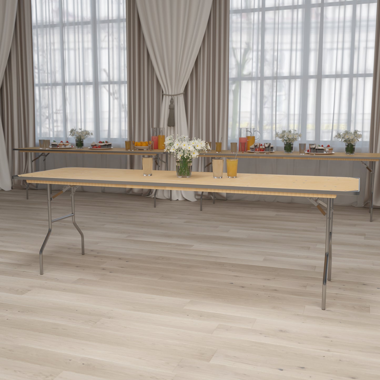 30x96 Wood Fold Table-Met Edge XA-3096-BIRCH-M-GG