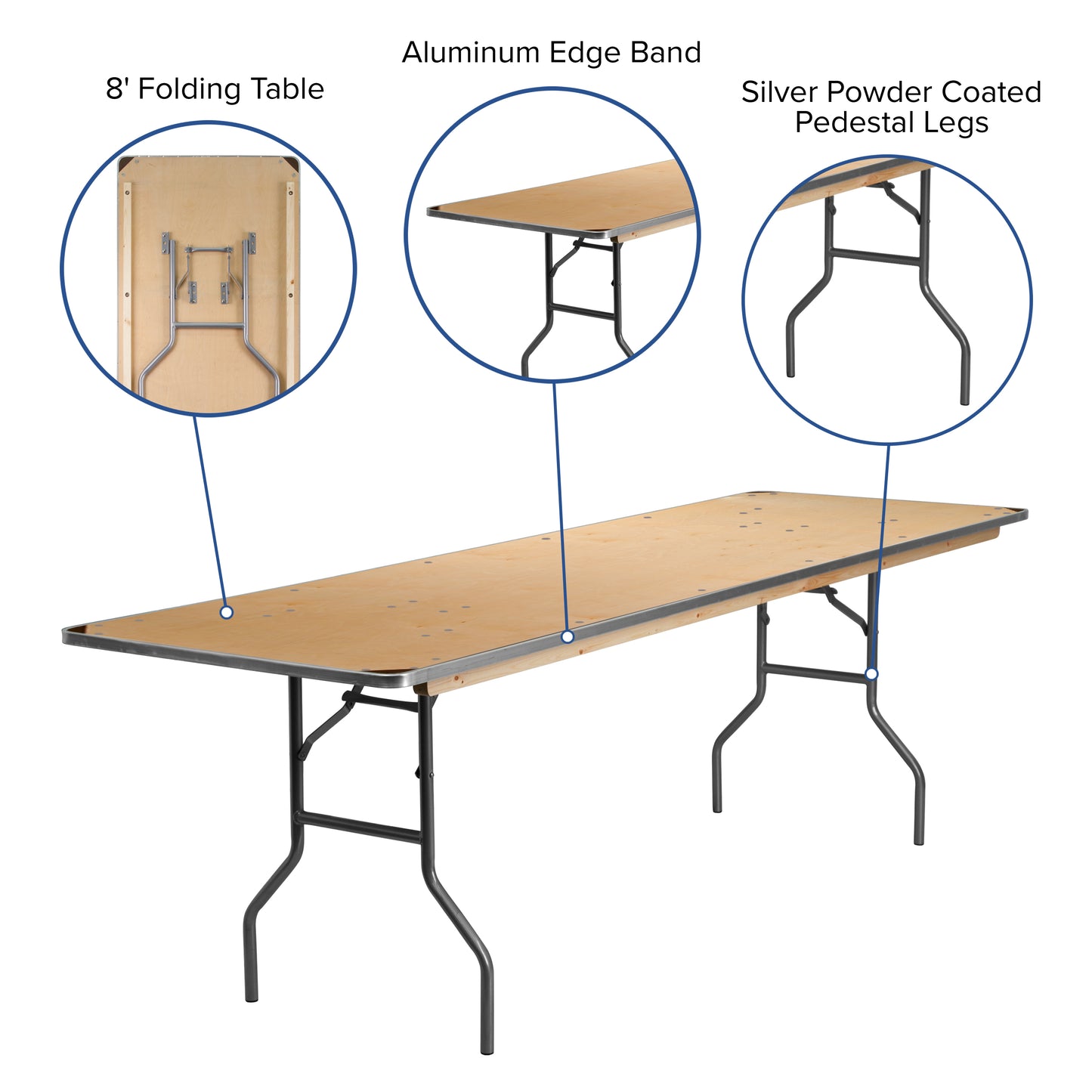 30x96 Wood Fold Table-Met Edge XA-3096-BIRCH-M-GG