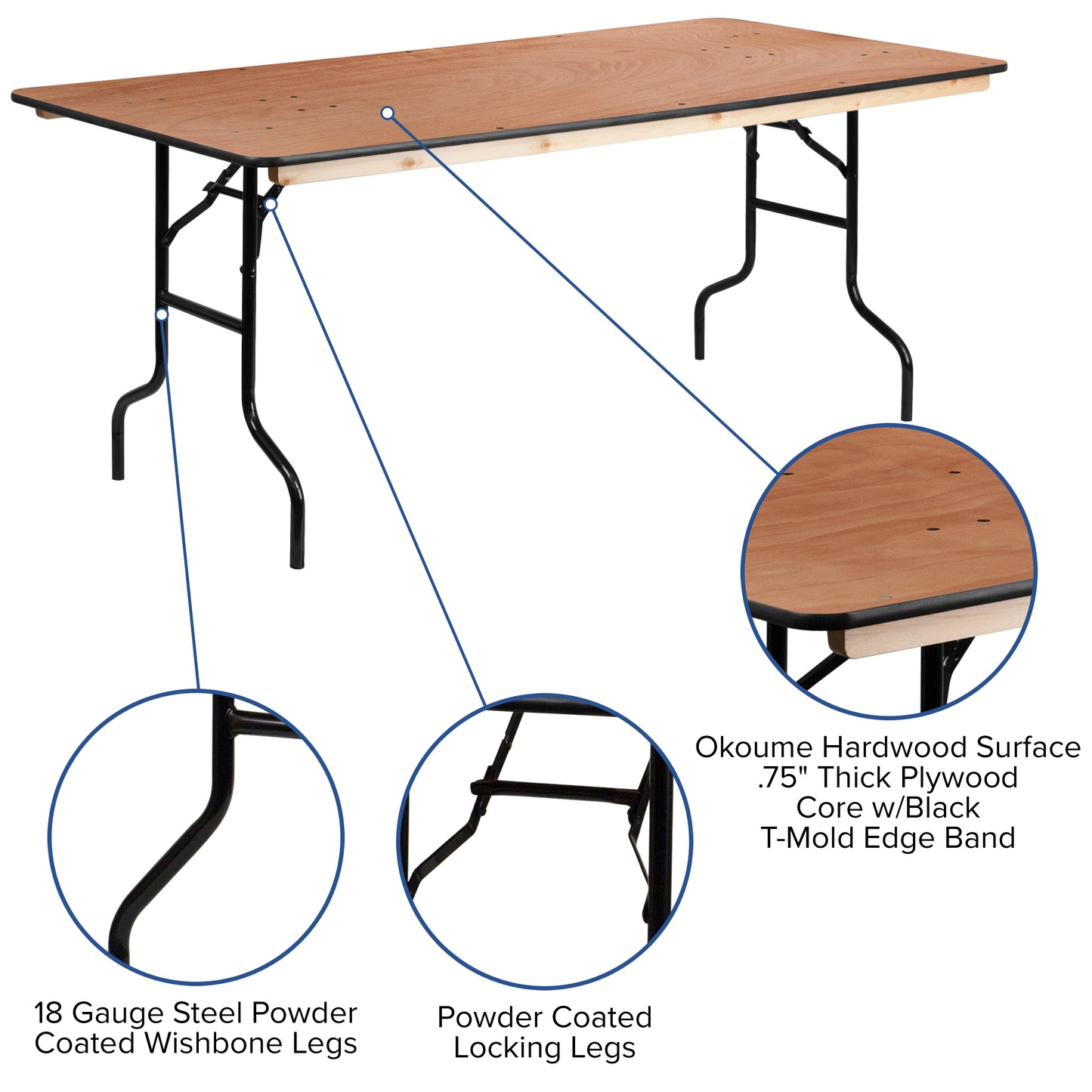 30x72 Wood Fold Table XA-3672-P-GG