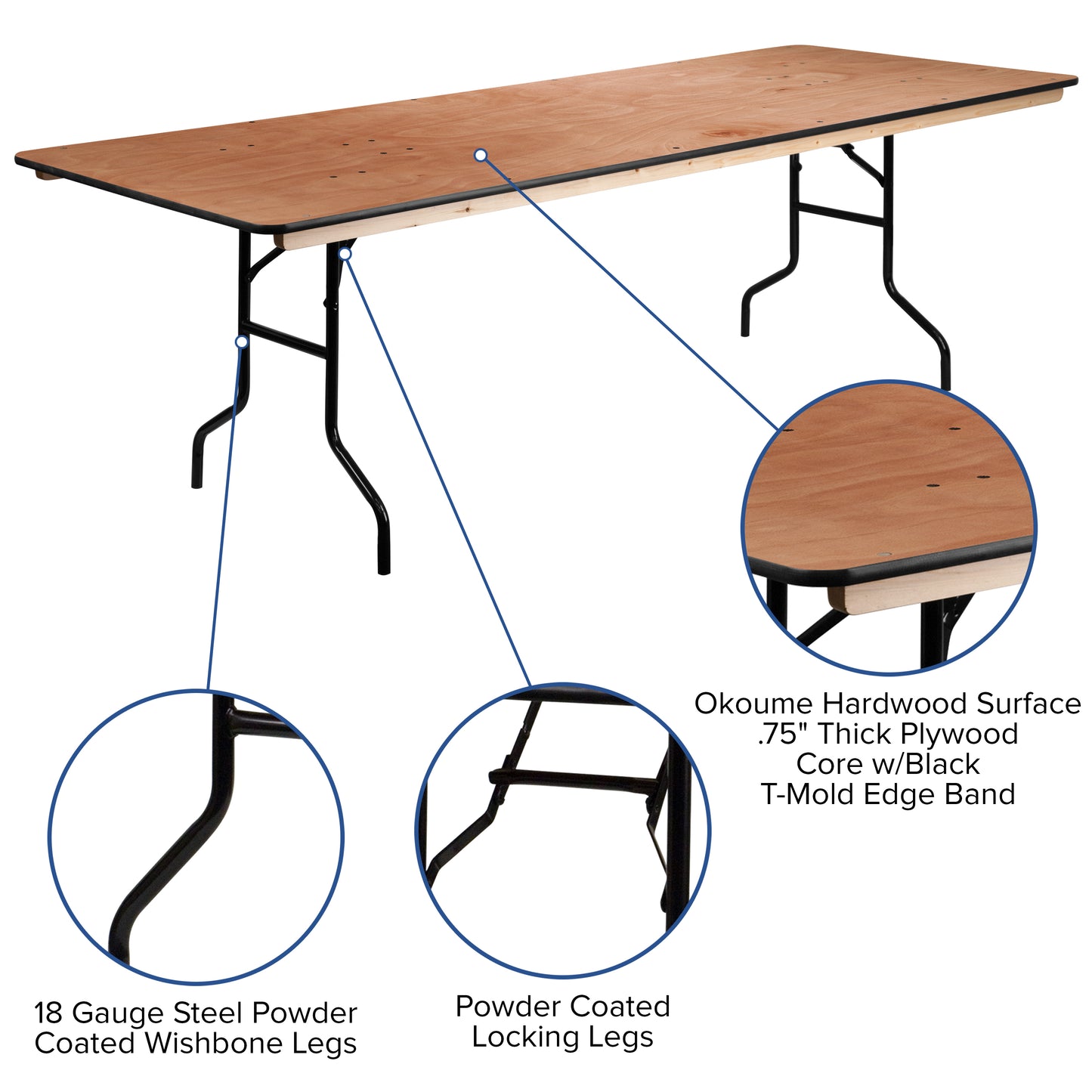 36x96 Wood Fold Table XA-3696-P-GG