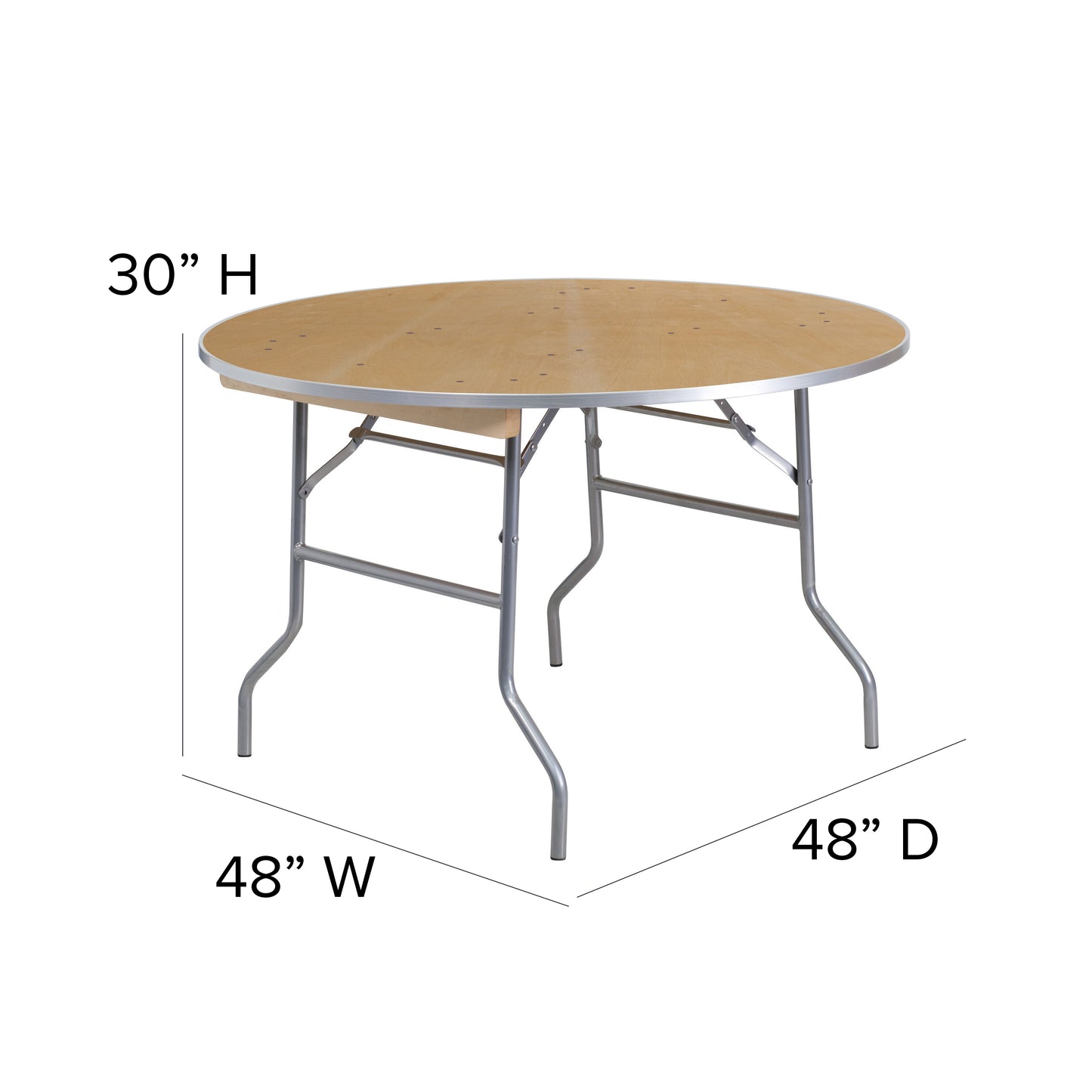 48RND Wood Fold Table-Met Edge XA-48-BIRCH-M-GG