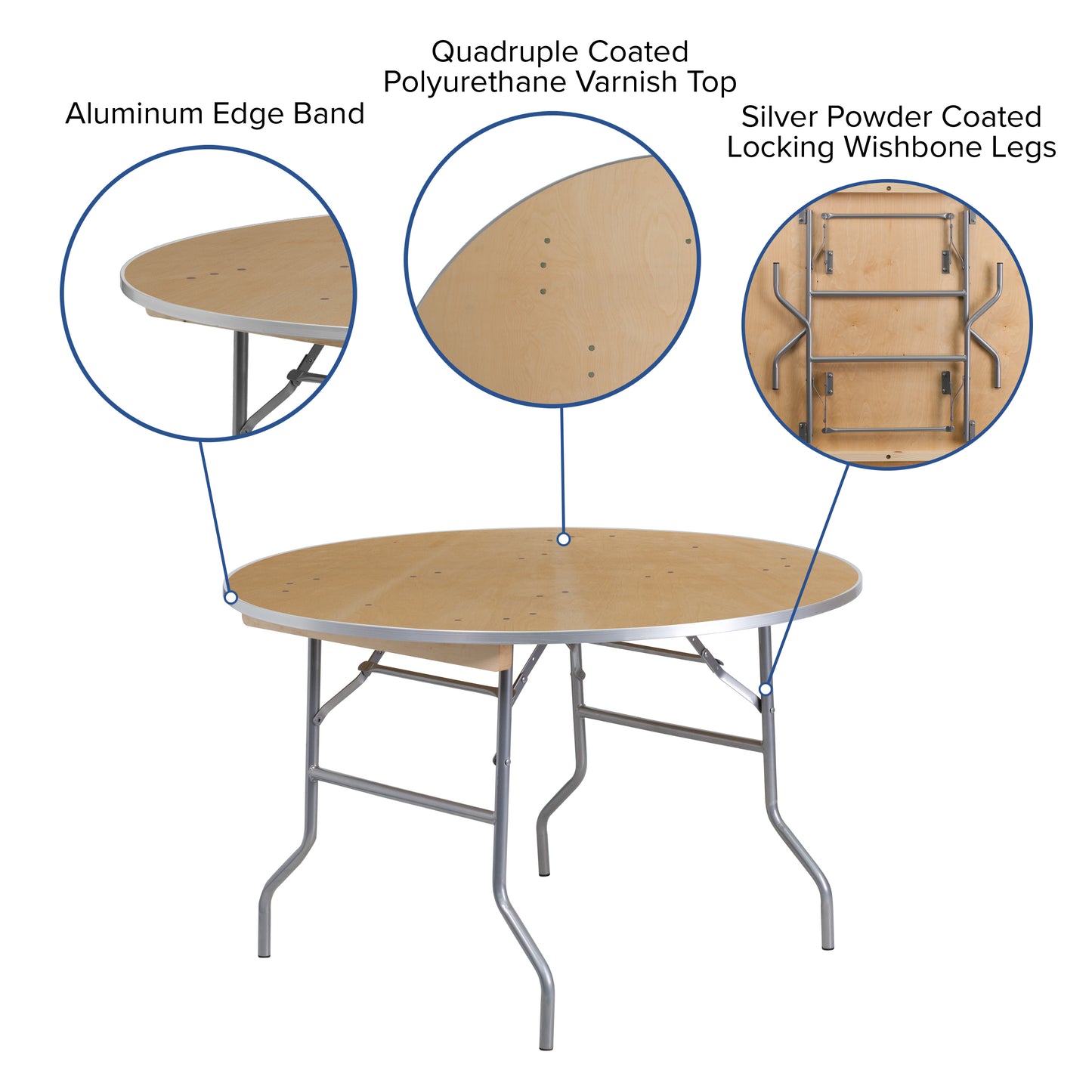 48RND Wood Fold Table-Met Edge XA-48-BIRCH-M-GG