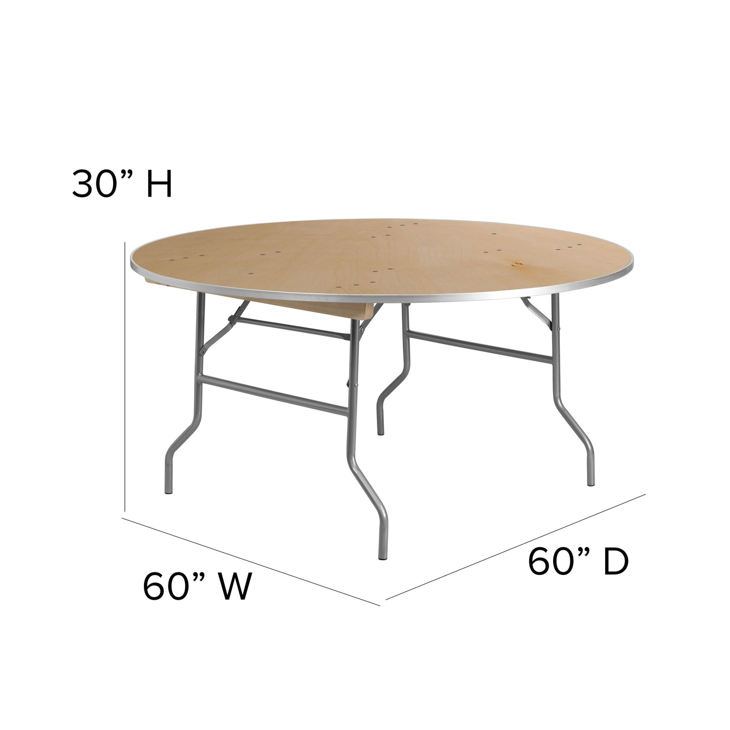 60RND Wood Fold Table-Met Edge XA-60-BIRCH-M-GG