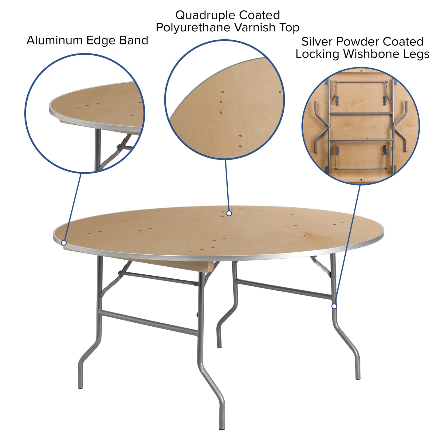 60RND Wood Fold Table-Met Edge XA-60-BIRCH-M-GG