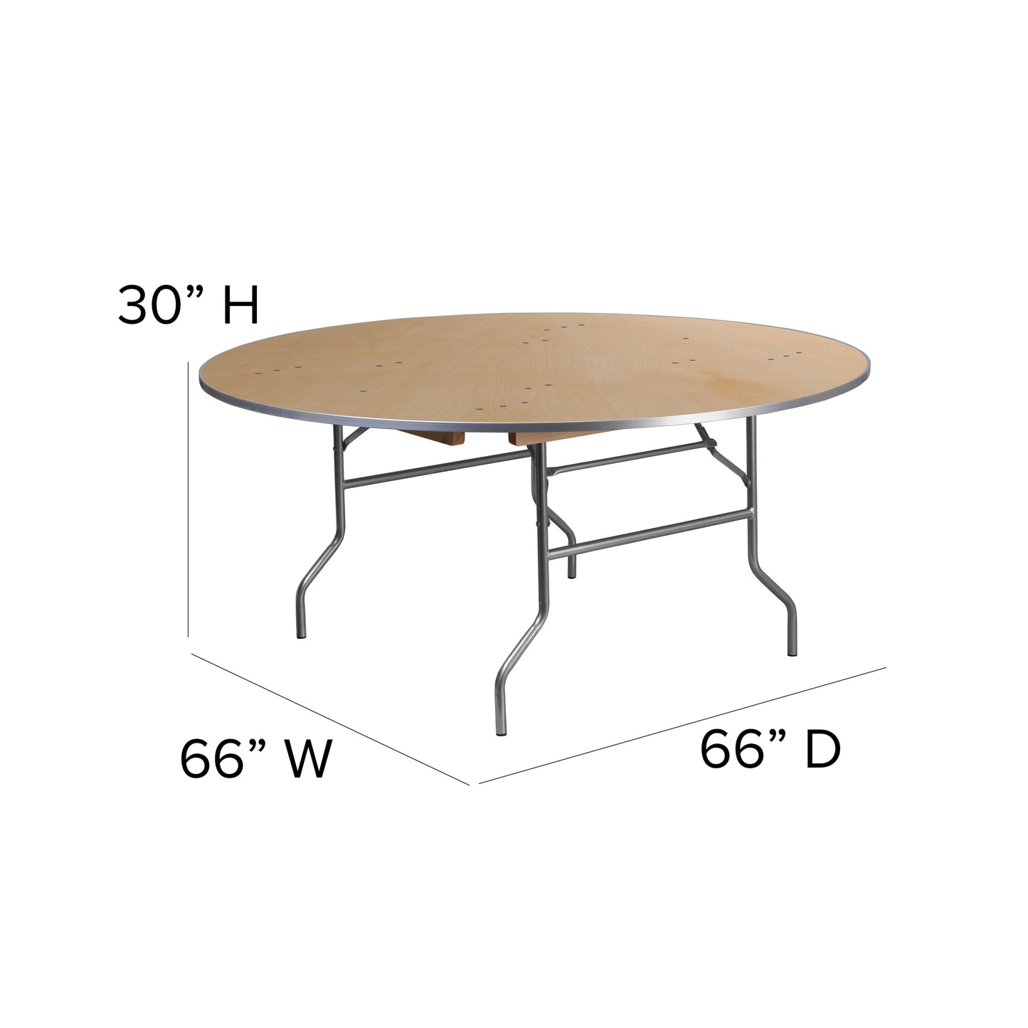 66RND Wood Fold Table-Met Edge XA-66-BIRCH-M-GG