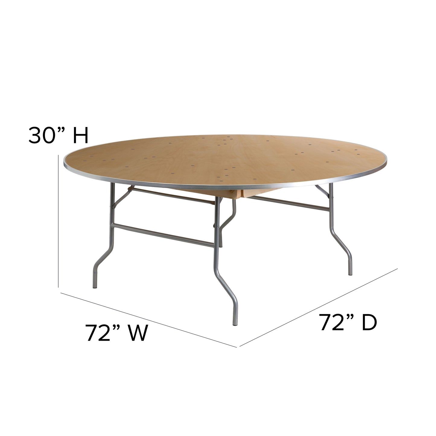 72RND Wood Fold Table-Met Edge XA-72-BIRCH-M-GG