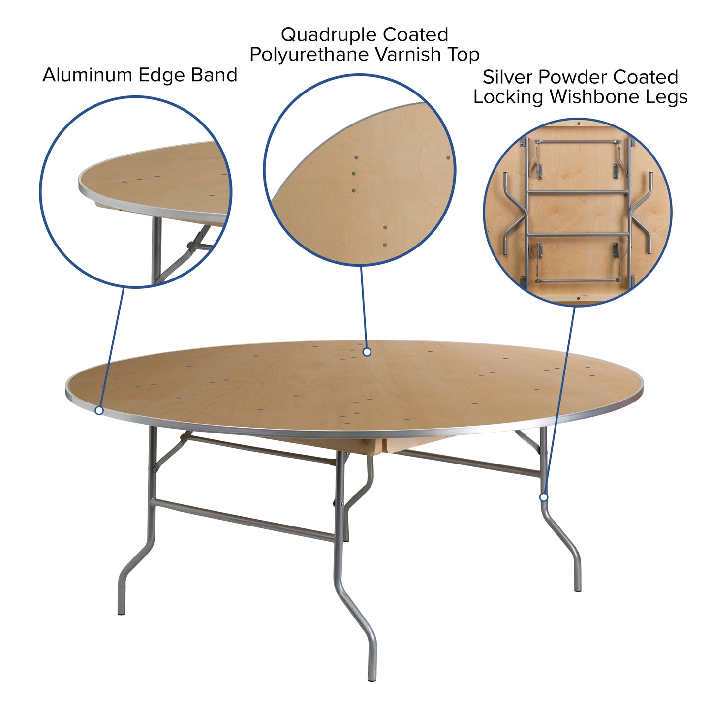 72RND Wood Fold Table-Met Edge XA-72-BIRCH-M-GG