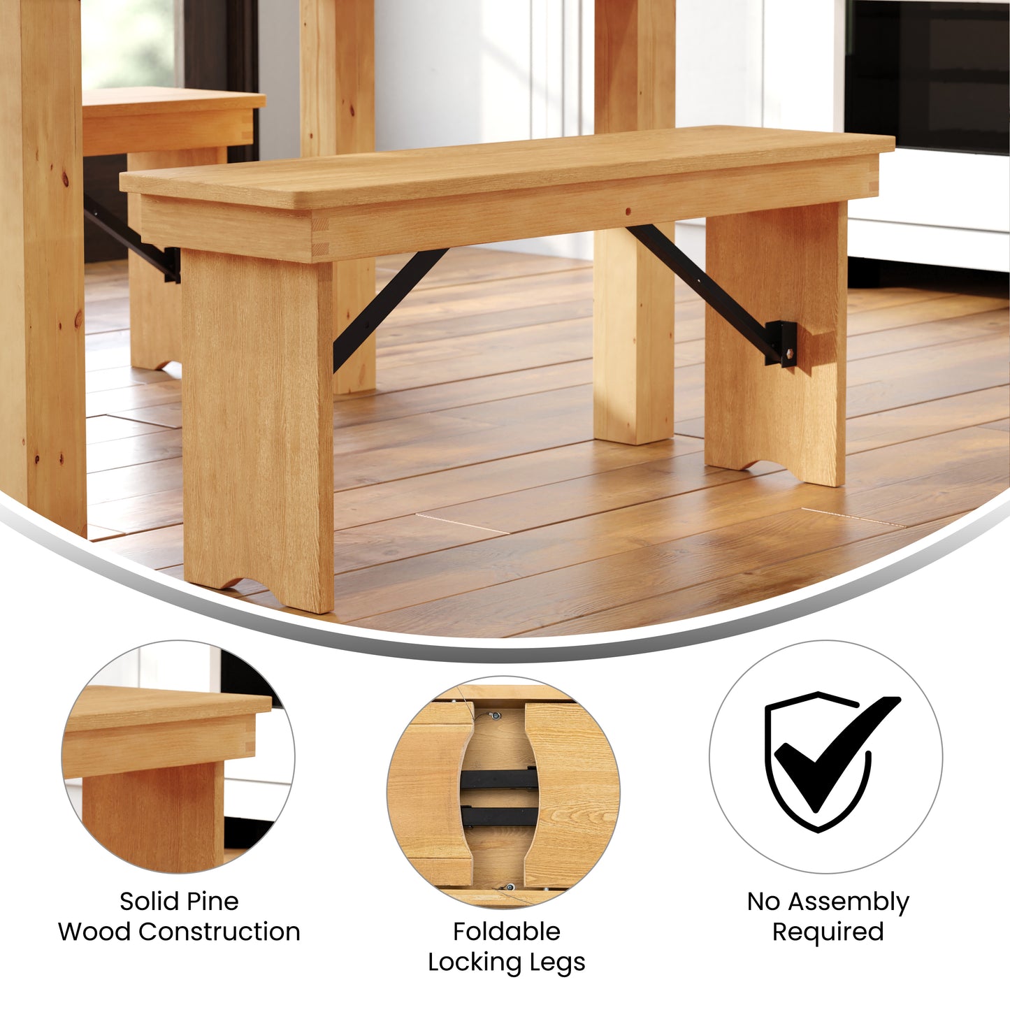 40"x12" Folding Farm Bench XA-B-40X12-LN-GG