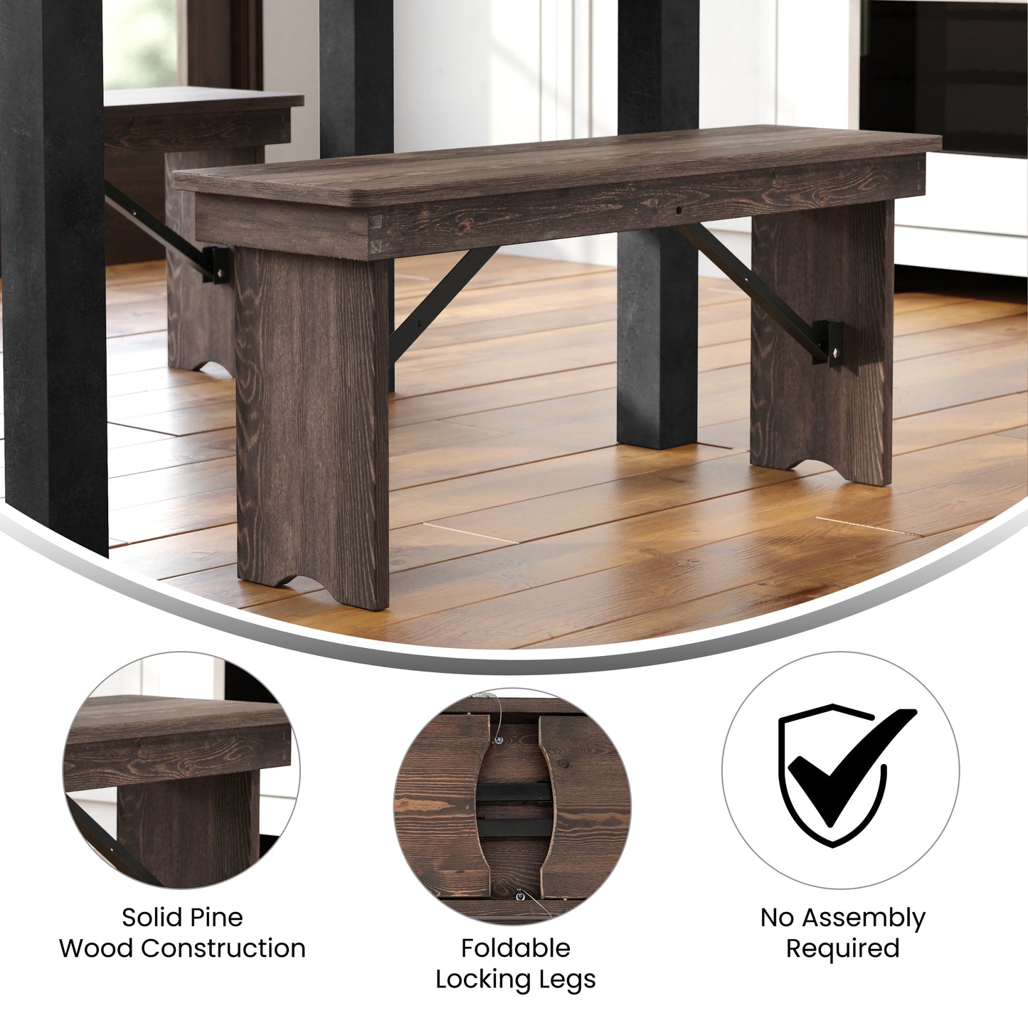 40"x12" Folding Farm Bench XA-B-40X12-MG-GG