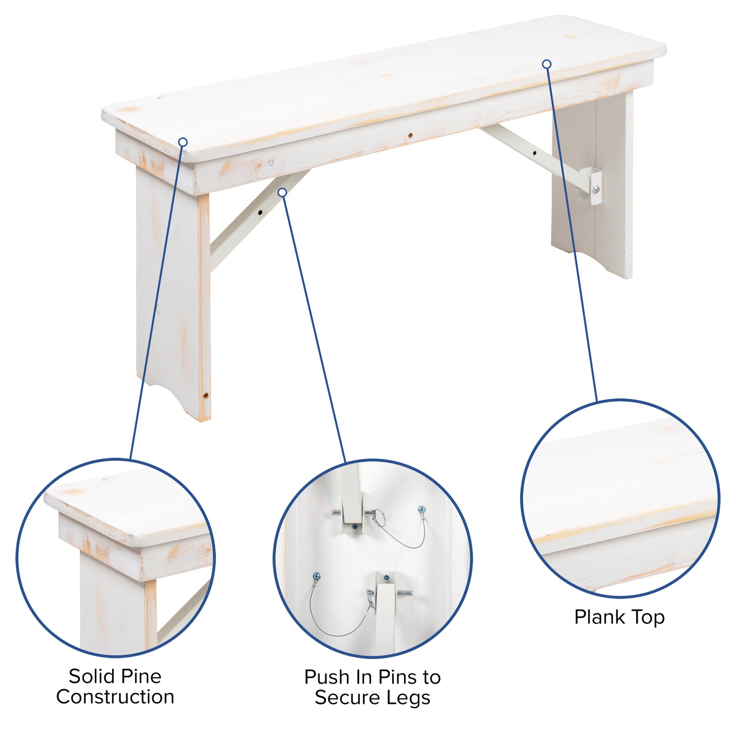 White 40"x12" Farm Bench XA-B-40X12-WH-GG