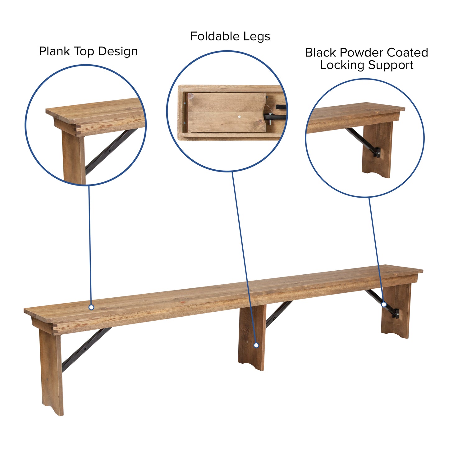 8'x12" Folding Farm Bench XA-B-96X12-L-GG